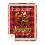 Personalized Gift Plaid Tartan Blanket Clan Fraser Modern With Moose Lover Xmas Gift Santa Riding Buffalo Plaid Christmas Sherpa Blanket