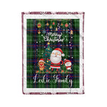 Personalized Gift Tartan Plaid Blanket Clan Leslie With Funny Santa Snowman Reindeer Merry Christmas Fleece Blanket, Home Living Room, Plaid Blanket, Tartan Blanket, Scottish Blanket, Buffalo fleece blanket, Christmas Blanket
