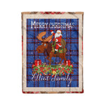 Personalized Gift Plaid Tartan Blanket Clan Elliot With Moose Lover Xmas Gift Santa Riding Christmas Fleece Blanket