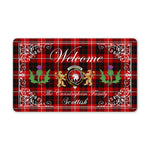 Doormat - Welcome Mat Scottish Clan Cunningham Tartan Door Mat, Plaid Doormat With Thistle and Two Lion Scottish