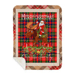 Personalized Gift Plaid Tartan Blanket Clan Christie With Moose Lover Xmas Gift Santa Riding Buffalo Plaid Christmas Sherpa Blanket
