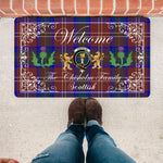 Doormat - Welcome Mat Scottish Clan Chisholm Hunting Modern Tartan Door Mat, Plaid Doormat With Thistle and Two Lion Scottish
