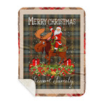 Personalized Gift Plaid Tartan Blanket Clan Stewart Hunting Weathered With Moose Lover Xmas Gift Santa Riding Buffalo Plaid Christmas Sherpa Blanket