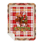 Personalized Gift Plaid Tartan Blanket Clan Menzies Red With Moose Lover Xmas Gift Santa Riding Plaid Christmas Sherpa Blanket