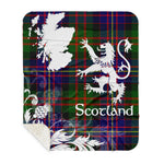 Sherpa Blanket - Tartan Blanket Thistle and Lion Scottish Clan Chalmers Plaid Blanket, plaid sherpa blanket queen,purple sherpa blanket,queen sherpa blanket,queen size sherpa blanket,red sherpa blanket,scottish tartan blankets,sherpa blanket,sherpa christmas blanket