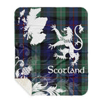 Sherpa Blanket - Tartan Blanket Thistle and Lion Scottish Clan MacKenzie Modern Blue Plaid Blanket, plaid sherpa blanket queen,purple sherpa blanket,queen sherpa blanket,queen size sherpa blanket,red sherpa blanket,scottish tartan blankets,sherpa blanket,sherpa christmas blanket