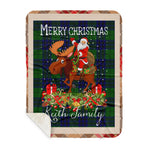 Personalized Gift Plaid Tartan Blanket Clan Keith Modern With Moose Lover Xmas Gift Santa Riding Buffalo Plaid Christmas Sherpa Blanket
