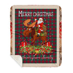 Personalized Gift Plaid Tartan Blanket Clan Fotheringham With Moose Lover Xmas Gift Santa Riding Buffalo Plaid Christmas Sherpa Blanket