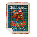Personalized Gift Plaid Tartan Blanket Clan Lyon Hunting With Moose Lover Xmas Gift Santa Riding Buffalo Plaid Christmas Sherpa Blanket