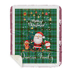 Personalized Gift Tartan Plaid Blanket Clan Duncan of Sketraw With Funny Santa Snowman Reindeer Merry Christmas Gift Sherpa Blanket, blue plaid sherpa blanket,blue tartan sherpa blanket,Buchan,buffalo plaid sherpa blanket,christmas sherpa blanket,Christmas Throw Blanket