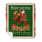 Personalized Gift Plaid Tartan Blanket Clan MacArthur Ancient Hunting With Moose Lover Xmas Gift Santa Riding Buffalo Plaid Christmas Sherpa Blanket