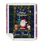 Personalized Gift Tartan Plaid Blanket Clan Gunn With Funny Santa Snowman Reindeer Merry Christmas Gift Sherpa Blanket, blue plaid sherpa blanket,blue tartan sherpa blanket,Buchan,buffalo plaid sherpa blanket,christmas sherpa blanket,Christmas Throw Blanket
