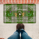 Doormat - Welcome Mat Scottish Clan Cunningham Dress Green Dancers Tartan Door Mat, Plaid Doormat With Thistle and Two Lion Scottish