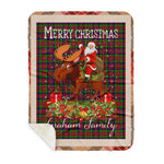 Personalized Gift Plaid Tartan Blanket Clan Graham Red With Moose Lover Xmas Gift Santa Riding Buffalo Plaid Christmas Sherpa Blanket