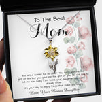 Sunflower Pendant Necklace - To Mom - From Bonus Daughter - Woman Like No Other Mother's Day Necklace