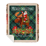 Personalized Gift Plaid Tartan Blanket Clan Gordon Fabric With Moose Lover Xmas Gift Santa Riding Buffalo Plaid Christmas Sherpa Blanket
