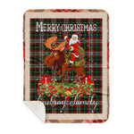 Personalized Gift Plaid Tartan Blanket Clan Lindsay Hunting With Moose Lover Xmas Gift Santa Riding Buffalo Plaid Christmas Sherpa Blanket