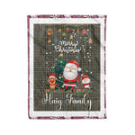 Scotstee Shop - Personalized Gift Tartan Plaid Blanket Clan Haig Gray With Funny Santa Snowman Reindeer Merry Christmas Fleece Blanket
