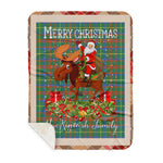 Personalized Gift Plaid Tartan Blanket Clan MacKintosh Hunting Ancient With Moose Lover Xmas Gift Santa Riding Plaid Christmas Sherpa Blanket