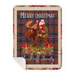 Personalized Gift Plaid Tartan Blanket Clan MacDuff Hunting Modern With Moose Lover Xmas Gift Santa Riding Buffalo Plaid Christmas Sherpa Blanket