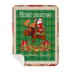 Personalized Gift Plaid Tartan Blanket Clan Cranstoun With Moose Lover Xmas Gift Santa Riding Buffalo Plaid Christmas Sherpa Blanket