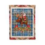 Personalized Gift Plaid Tartan Blanket Clan Napier Ancient With Moose Lover Xmas Gift Santa Riding Christmas Fleece Blanket
