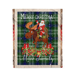Personalized Gift Plaid Tartan Blanket Clan Mow With Moose Lover Xmas Gift Santa Riding Christmas Fleece Blanket