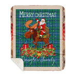 Personalized Gift Plaid Tartan Blanket Clan Douglas Ancient With Moose Lover Xmas Gift Santa Riding Buffalo Plaid Christmas Sherpa Blanket