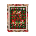 Personalized Gift Plaid Tartan Blanket Clan Auchinleck With Moose Lover Xmas Gift Santa Riding Christmas Fleece Blanket