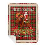 Personalized Gift Plaid Tartan Blanket Clan Fairlie With Moose Lover Xmas Gift Santa Riding Buffalo Plaid Christmas Sherpa Blanket
