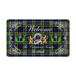Doormat - Welcome Mat Scottish Clan Badge Colquhoun Modern Tartan Door Mat, Plaid Doormat With Thistle and Two Lion Scottish