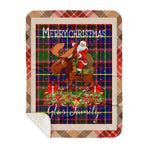 Personalized Gift Plaid Tartan Blanket Clan Glas With Moose Lover Xmas Gift Santa Riding Buffalo Plaid Christmas Sherpa Blanket