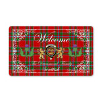 Doormat - Welcome Mat Scottish Clan Drummond Of Perth Tartan Door Mat, Plaid Doormat With Thistle and Two Lion Scottish