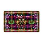 Doormat - Welcome Mat Scottish Clan Carnegie Modern Tartan Door Mat, Plaid Doormat With Thistle and Two Lion Scottish
