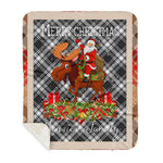 Personalized Gift Plaid Tartan Blanket Clan Menzies With Moose Lover Xmas Gift Santa Riding Plaid Christmas Sherpa Blanket