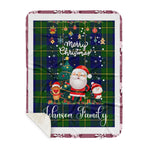 Personalized Gift Tartan Plaid Blanket Clan Johnson With Funny Santa Snowman Reindeer Merry Christmas Gift Sherpa Blanket, blue plaid sherpa blanket,blue tartan sherpa blanket,Buchan,buffalo plaid sherpa blanket,christmas sherpa blanket,Christmas Throw Blanket