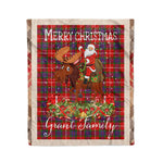 Personalized Gift Plaid Tartan Blanket Clan Grant of Lurg With Moose Lover Xmas Gift Santa Riding Christmas Fleece Blanket