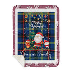 Personalized Gift Tartan Plaid Blanket Clan Grewar With Funny Santa Snowman Reindeer Merry Christmas Gift Sherpa Blanket, blue plaid sherpa blanket,blue tartan sherpa blanket,Buchan,buffalo plaid sherpa blanket,christmas sherpa blanket,Christmas Throw Blanket