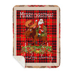 Personalized Gift Plaid Tartan Blanket Clan MacLan With Moose Lover Xmas Gift Santa Riding Plaid Christmas Sherpa Blanket