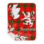 Sherpa Blanket - Tartan Blanket Thistle and Lion Scottish Clan MacQuarrie Modern Plaid Blanket, plaid sherpa blanket queen,purple sherpa blanket,queen sherpa blanket,queen size sherpa blanket,red sherpa blanket,scottish tartan blankets,sherpa blanket,sherpa christmas blanket