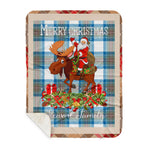 Personalized Gift Plaid Tartan Blanket Clan Stewart Muted Blue With Moose Lover Xmas Gift Santa Riding Buffalo Plaid Christmas Sherpa Blanket