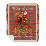 Personalized Gift Plaid Tartan Blanket Clan Sinclair Ancient With Moose Lover Xmas Gift Santa Riding Buffalo Plaid Christmas Sherpa Blanket