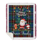 Personalized Gift Tartan Plaid Blanket Clan Fraser Hunting Ancient With Funny Santa Snowman Reindeer Merry Christmas Gift Sherpa Blanket, blue plaid sherpa blanket,blue tartan sherpa blanket,Buchan,buffalo plaid sherpa blanket,christmas sherpa blanket,Christmas Throw Blanket