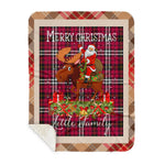 Personalized Gift Plaid Tartan Blanket Clan Little With Moose Lover Xmas Gift Santa Riding Buffalo Plaid Christmas Sherpa Blanket