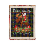 Personalized Gift Plaid Tartan Blanket Clan Clelland With Moose Lover Xmas Gift Santa Riding Christmas Fleece Blanket