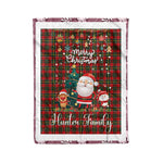 Personalized Gift Tartan Plaid Blanket Clan Hunter USA With Funny Santa Snowman Reindeer Merry Christmas Fleece Blanket, Christmas Blanket, Plaid Blanket, Tartan Blanket,Scottish Blanket