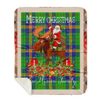 Personalized Gift Plaid Tartan Blanket Clan New Mexico With Moose Lover Xmas Gift Santa Riding Buffalo Plaid Christmas Sherpa Blanket