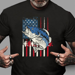Scotstee Shop - Bass Fish US American Flag Patriotic Fishing Fisherman Gift 4th Of July Shirt