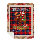 Personalized Gift Plaid Tartan Blanket Clan MacLachlan Modern With Moose Lover Xmas Gift Santa Riding Plaid Christmas Sherpa Blanket