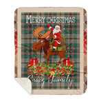 Personalized Gift Plaid Tartan Blanket Clan Craig Ancient With Moose Lover Xmas Gift Santa Riding Buffalo Plaid Christmas Sherpa Blanket